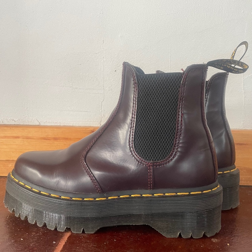 Dr Martens 2976 Burgundy Leather Quad Platform Chelsea Boots